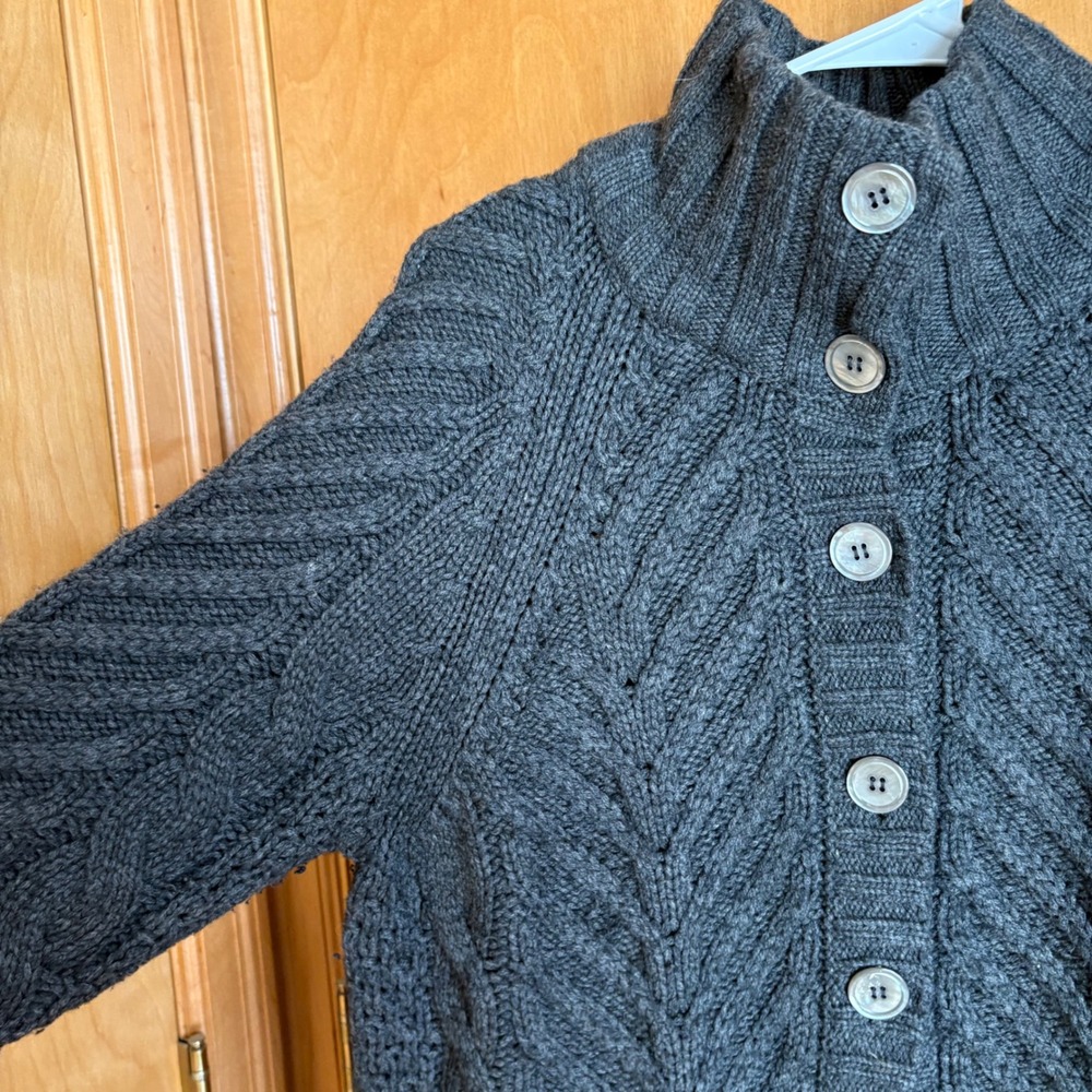 Pure Collection Cardigan Women Medium Grey Wool Cashmere Cable Knit Long Sweater - Picture 2 of 9